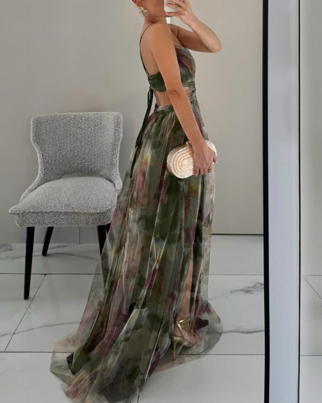 Giselle™ | Luxe maxi-jurk van bloemenchiffon – Sierlijke bewegingen en tijdloze stijl