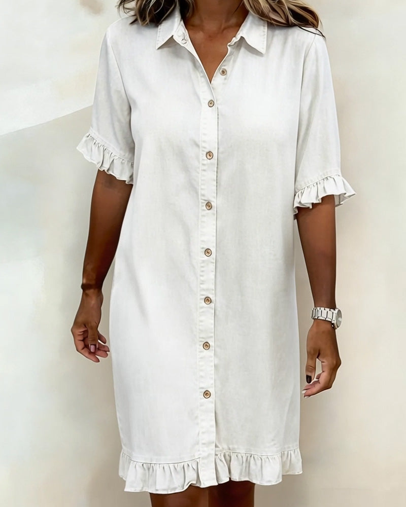 Lieke™ | Denim Jurk met Volantmouwen – Relaxte Chic & Ademend Comfort