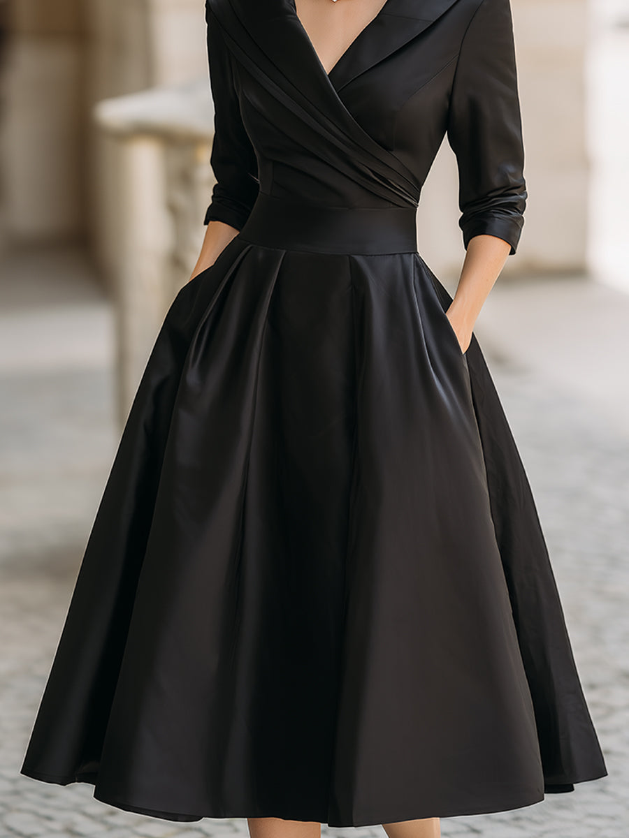 Clara™ | Elegante Midi-Jurk met Schalkraag – Tijdloze Klasse & Zelfverzekerde Vrouwelijkheid