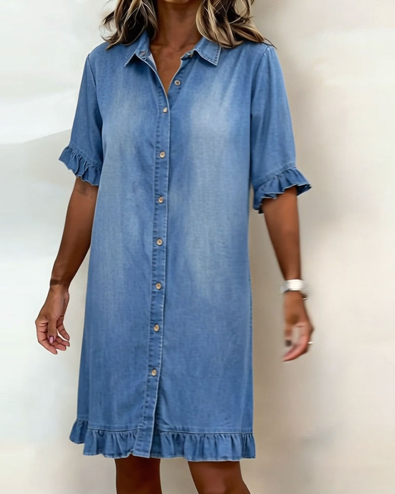 Lieke™ | Denim Jurk met Volantmouwen – Relaxte Chic & Ademend Comfort