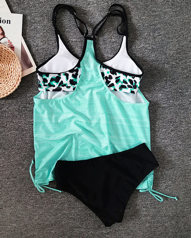 Augustus - Effen tankini met panterprint
