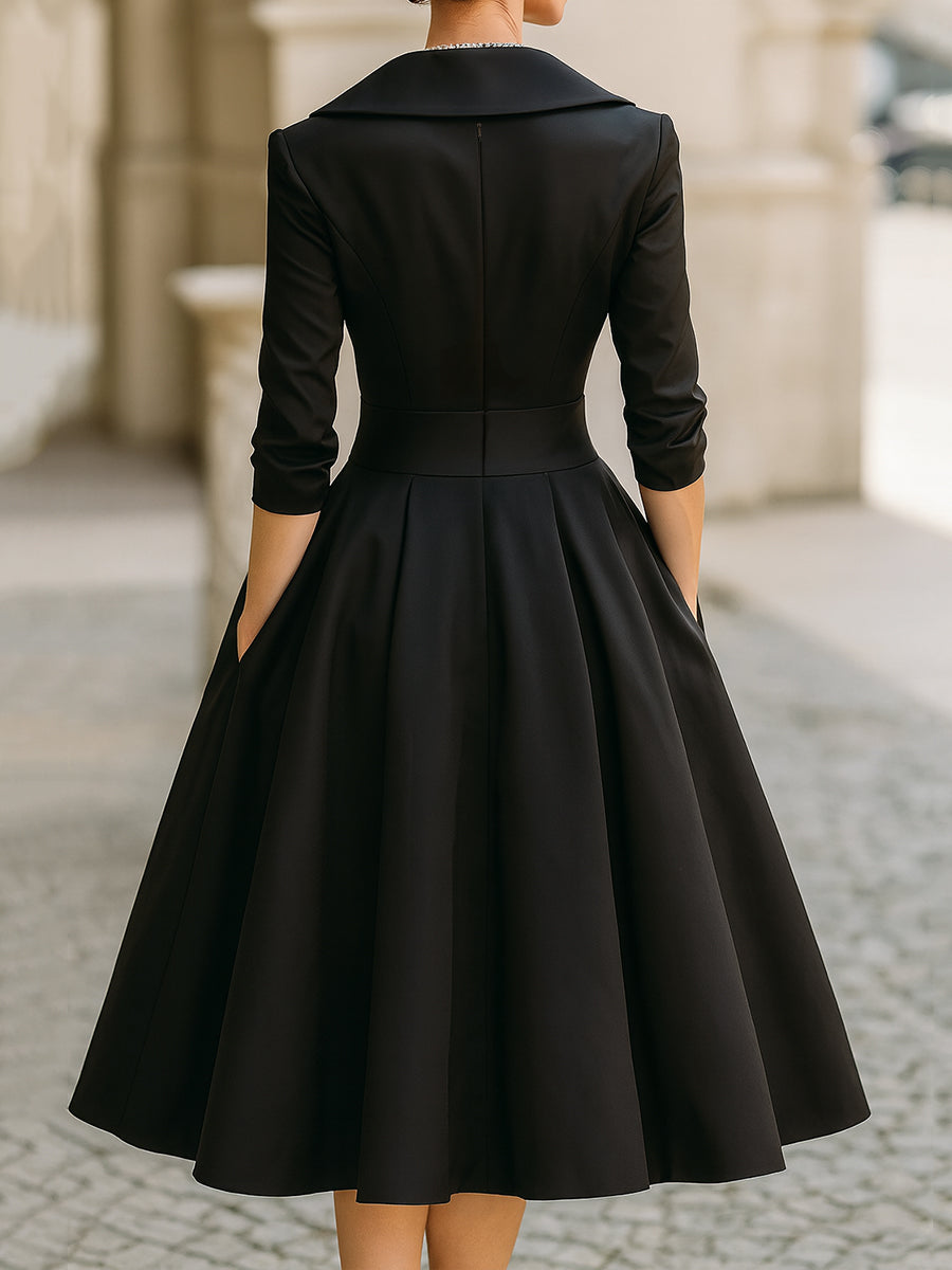 Clara™ | Elegante Midi-Jurk met Schalkraag – Tijdloze Klasse & Zelfverzekerde Vrouwelijkheid