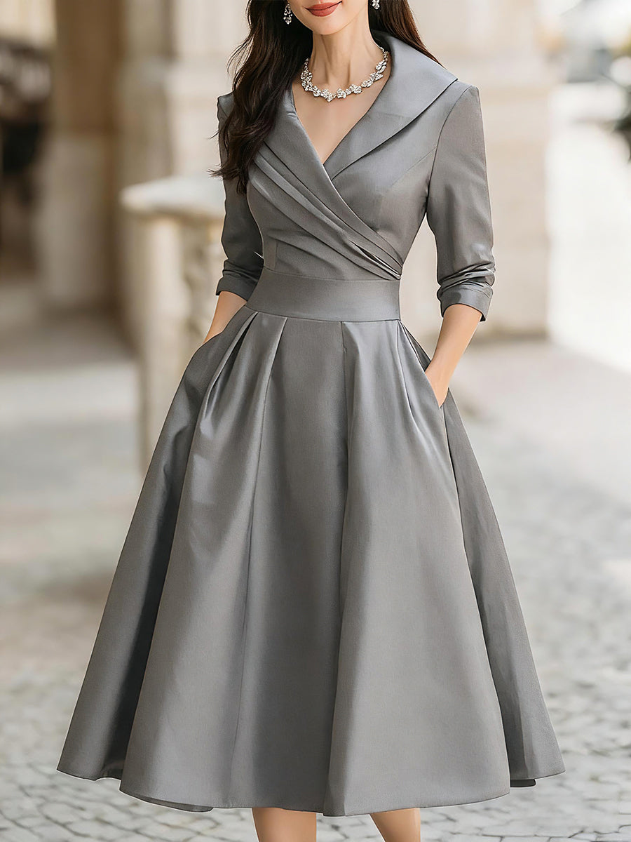 Clara™ | Elegante Midi-Jurk met Schalkraag – Tijdloze Klasse & Zelfverzekerde Vrouwelijkheid