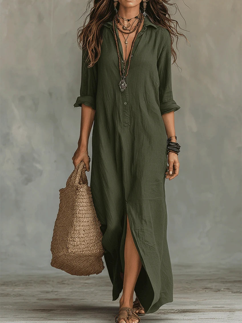 Yfke™ | Maxi Jurk met Knopen – Vloeiende Elegantie & Luchtig Comfort