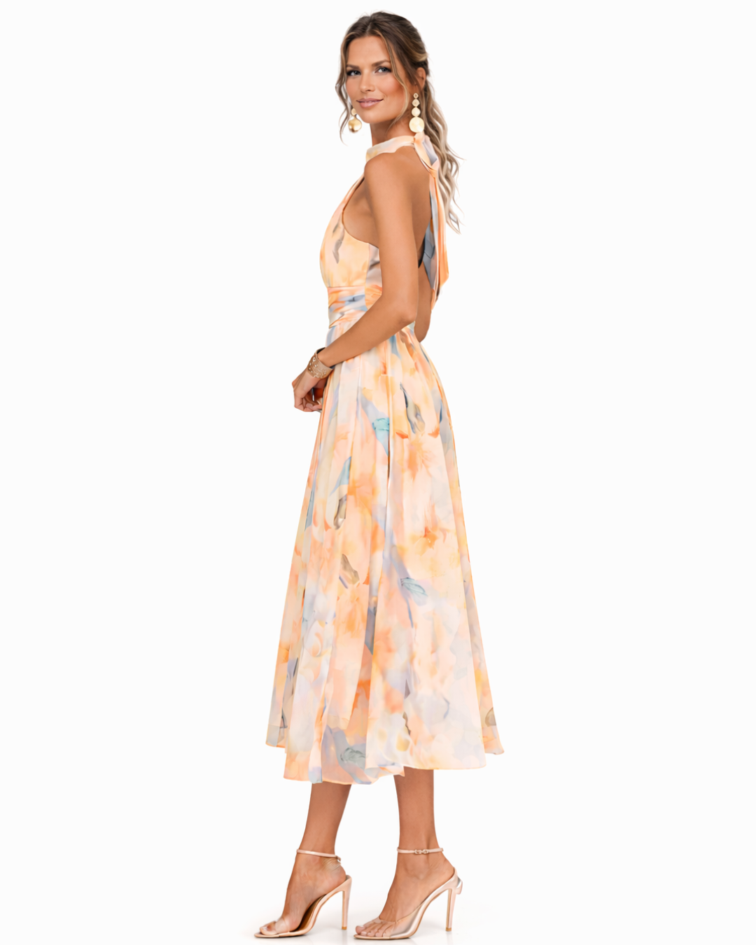 Nore™ | Aquarel Halterjurk – Artistieke Elegantie & Flatterende Pasvorm