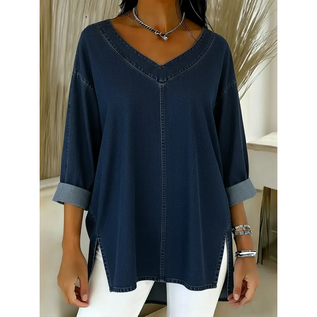 Gemma - Casual Gewassen Denim Katoenen Top