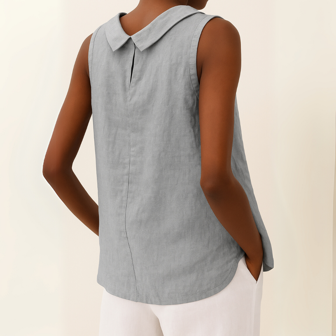 Roll Neck Mouwloze Linnen Blouse - Smart Casual Zomer Top
