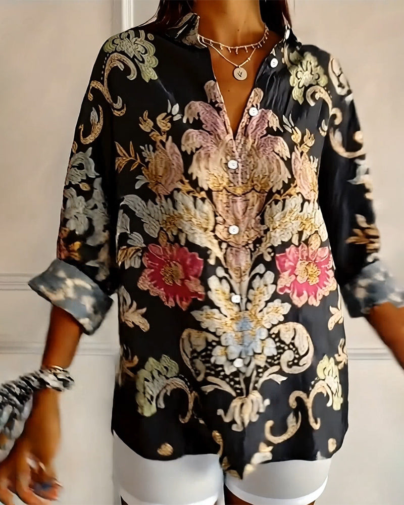 Geprinte Kraag Shirt Met Knopen