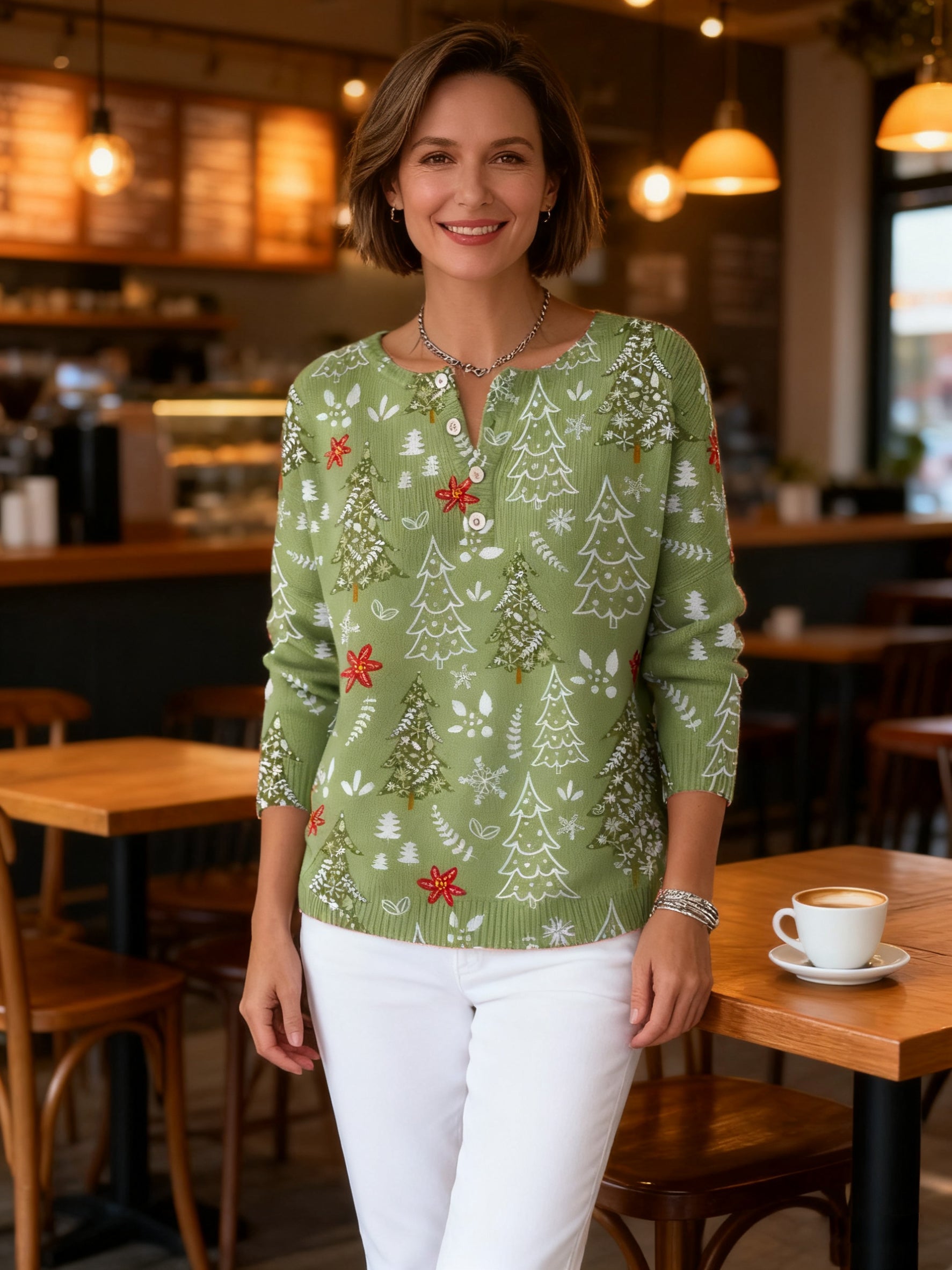Sofie – Kersttrui met knopen
