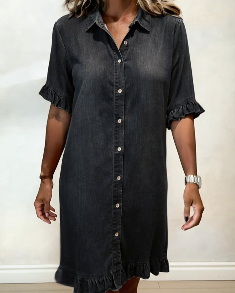 Lieke™ | Denim Jurk met Volantmouwen – Relaxte Chic & Ademend Comfort