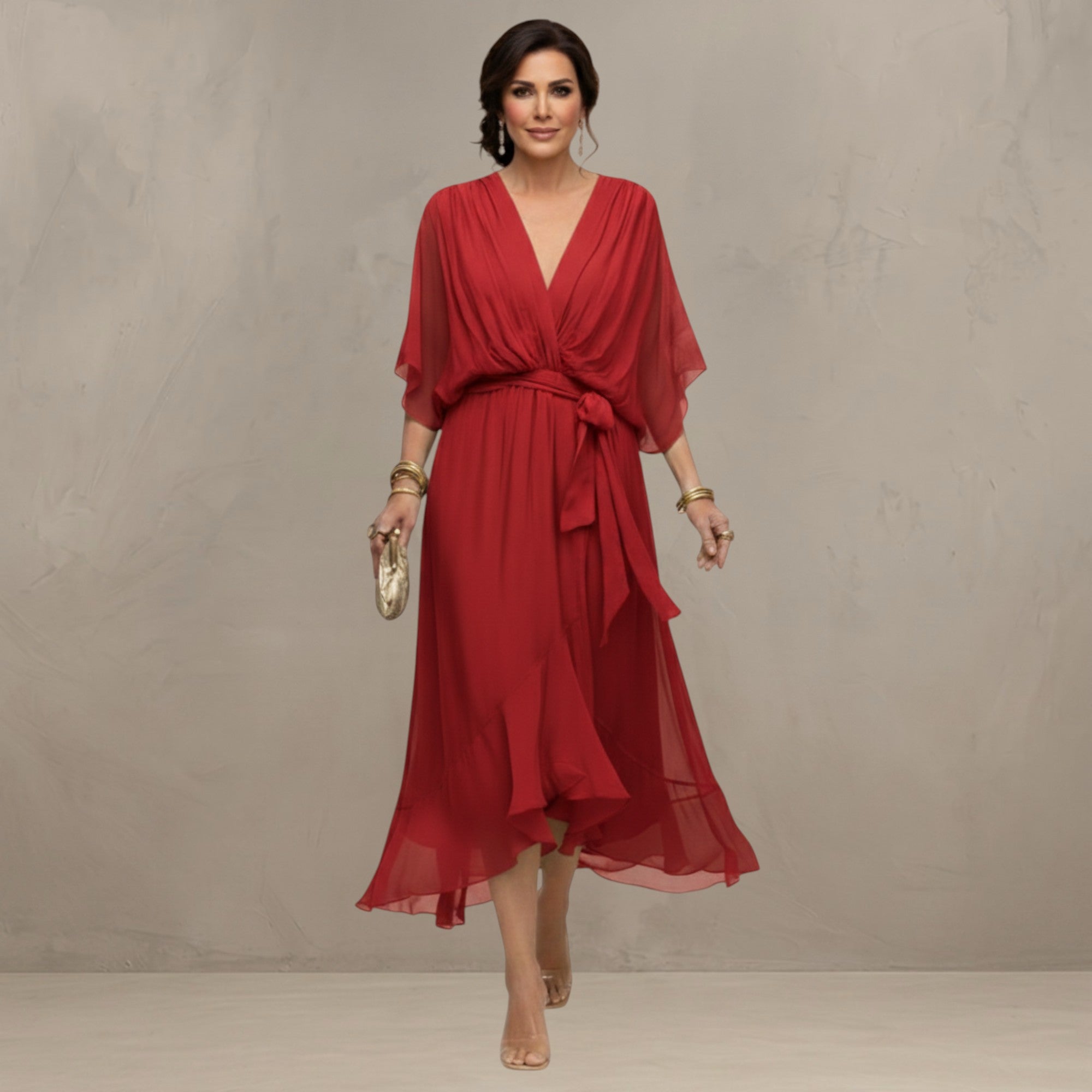 Geeske™ | Tailleaccentuerende Chiffon Midi Jurk
