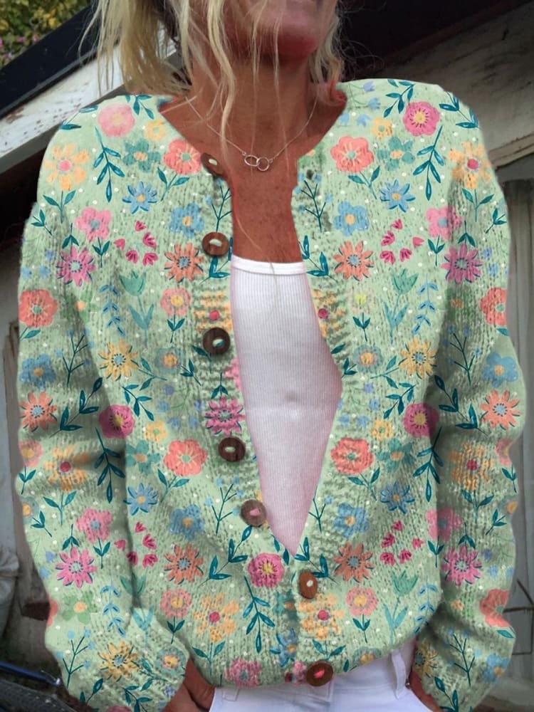 Zomerse veldbloemenprint cardigan met knopen