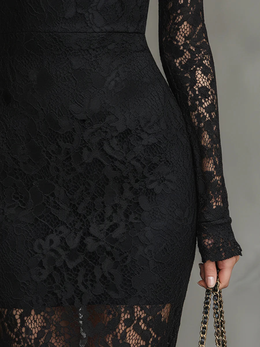 Elegante zwarte stretchkanten fishtail maxi-jurk