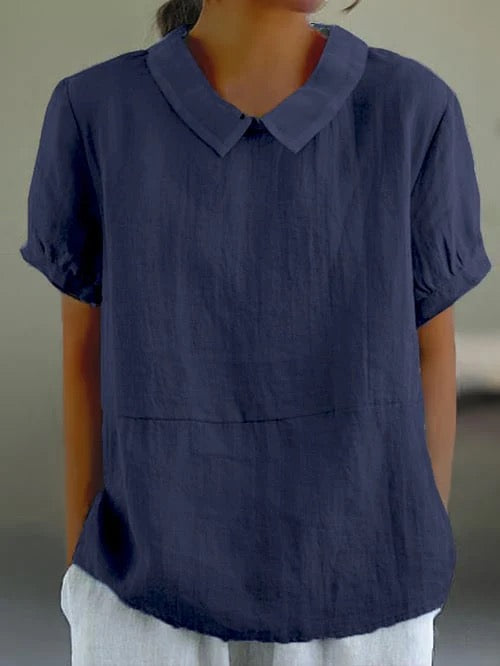 Peter Pan Kraag Ontspannen Linnen Casual Blouse
