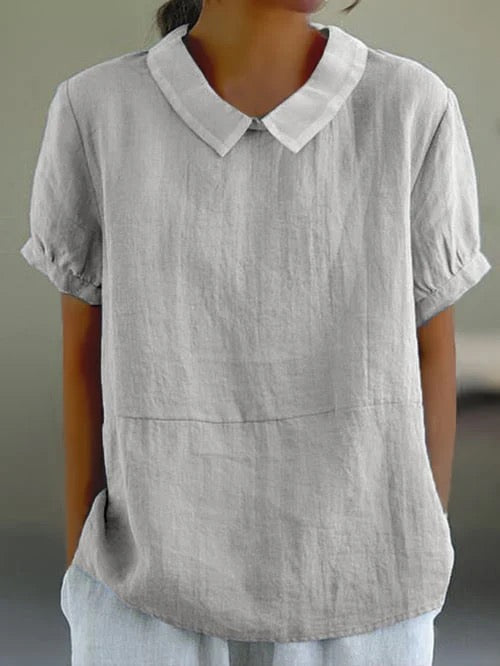 Peter Pan Kraag Ontspannen Linnen Casual Blouse