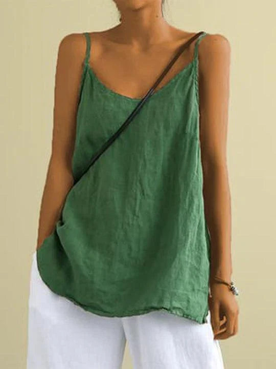 Linnen Spaghetti Band Loose V-Hals Cami Top
