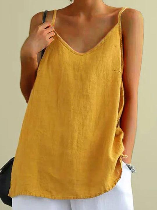 Linnen Spaghetti Band Loose V-Hals Cami Top