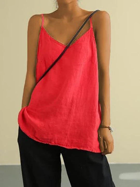 Linnen Spaghetti Band Loose V-Hals Cami Top