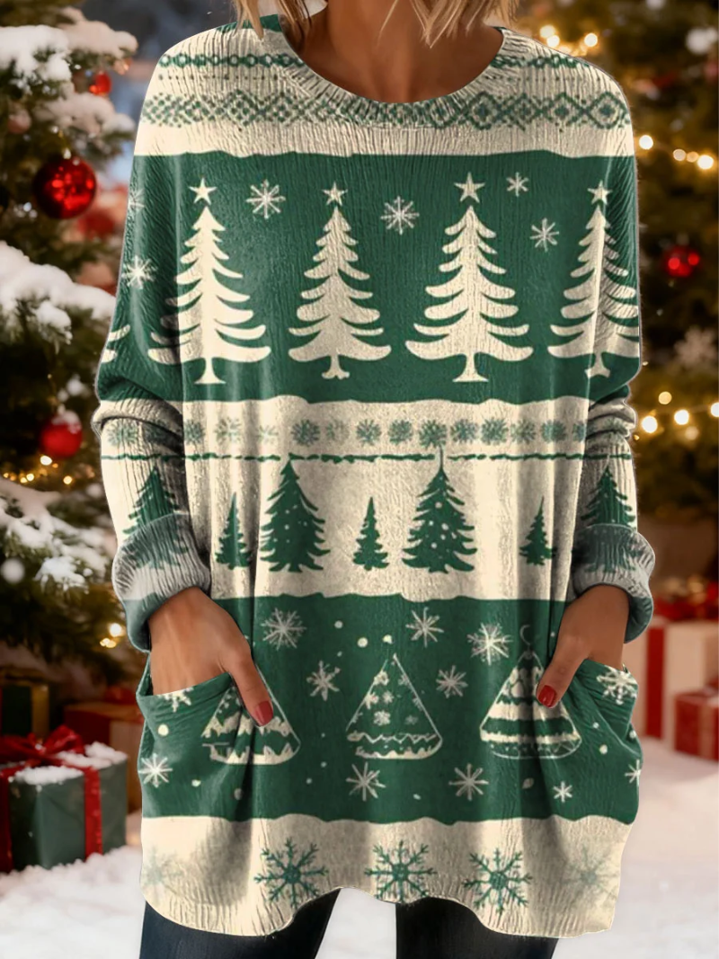 Mara – Kersttrui met dennenboom motief