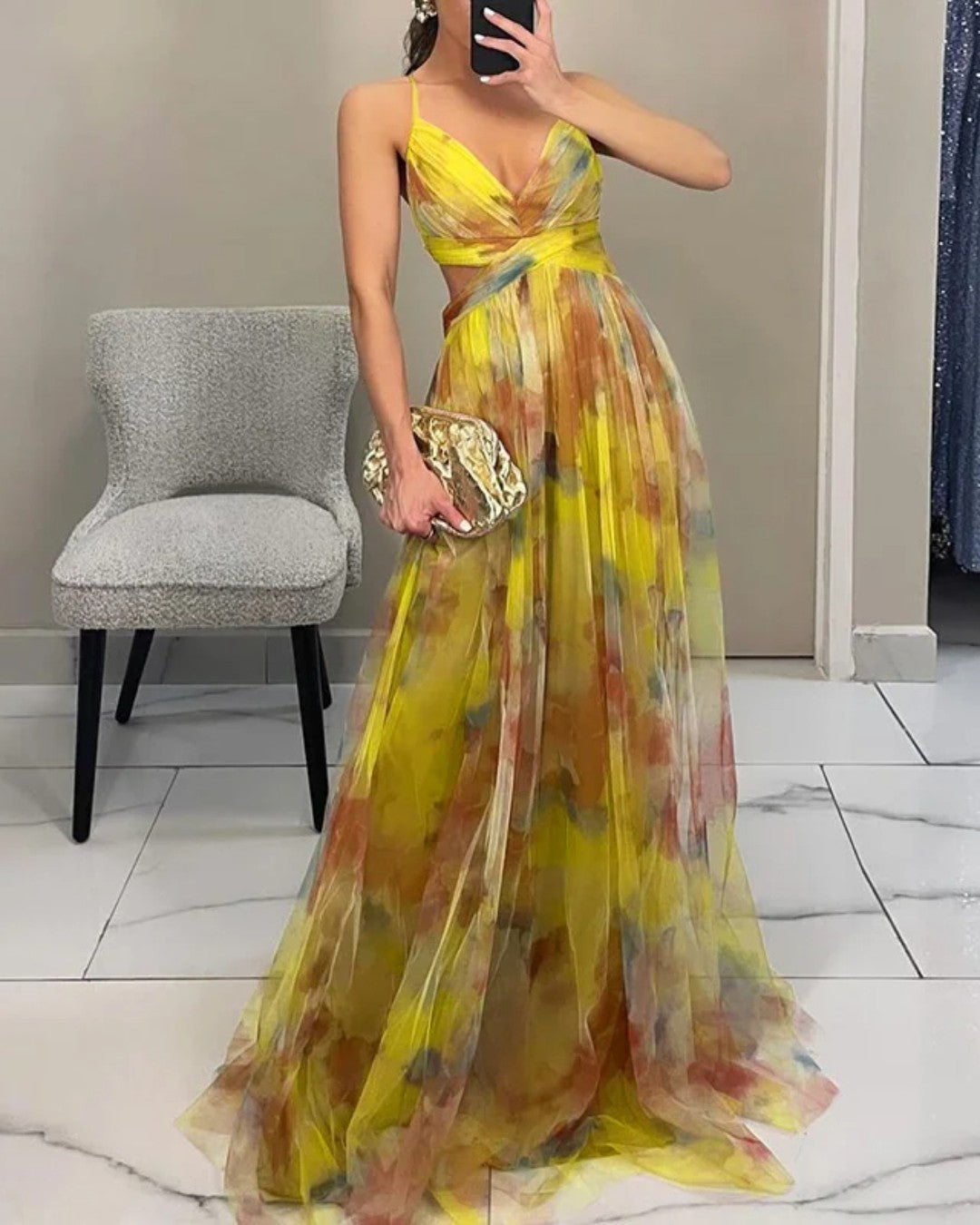 Giselle™ | Luxe maxi-jurk van bloemenchiffon – Sierlijke bewegingen en tijdloze stijl