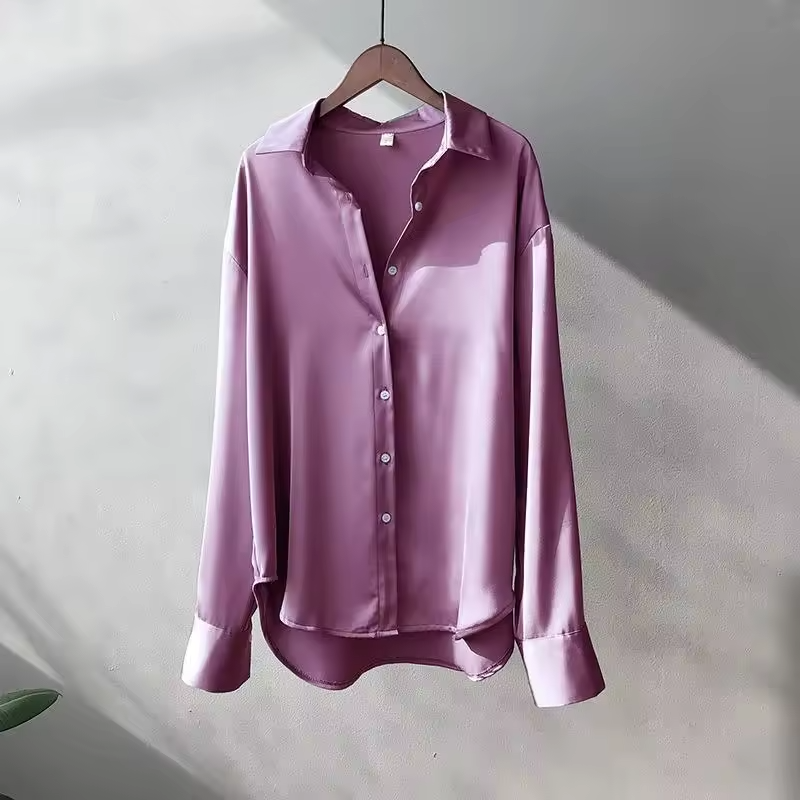 Satin Oversized Knopen Blouse met Lange Mouwen