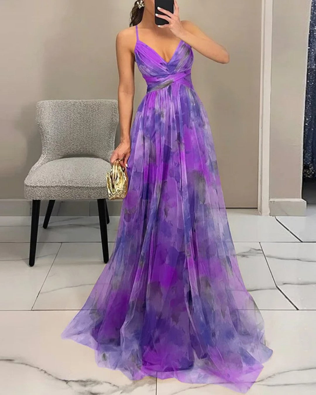 Giselle™ | Luxe maxi-jurk van bloemenchiffon – Sierlijke bewegingen en tijdloze stijl