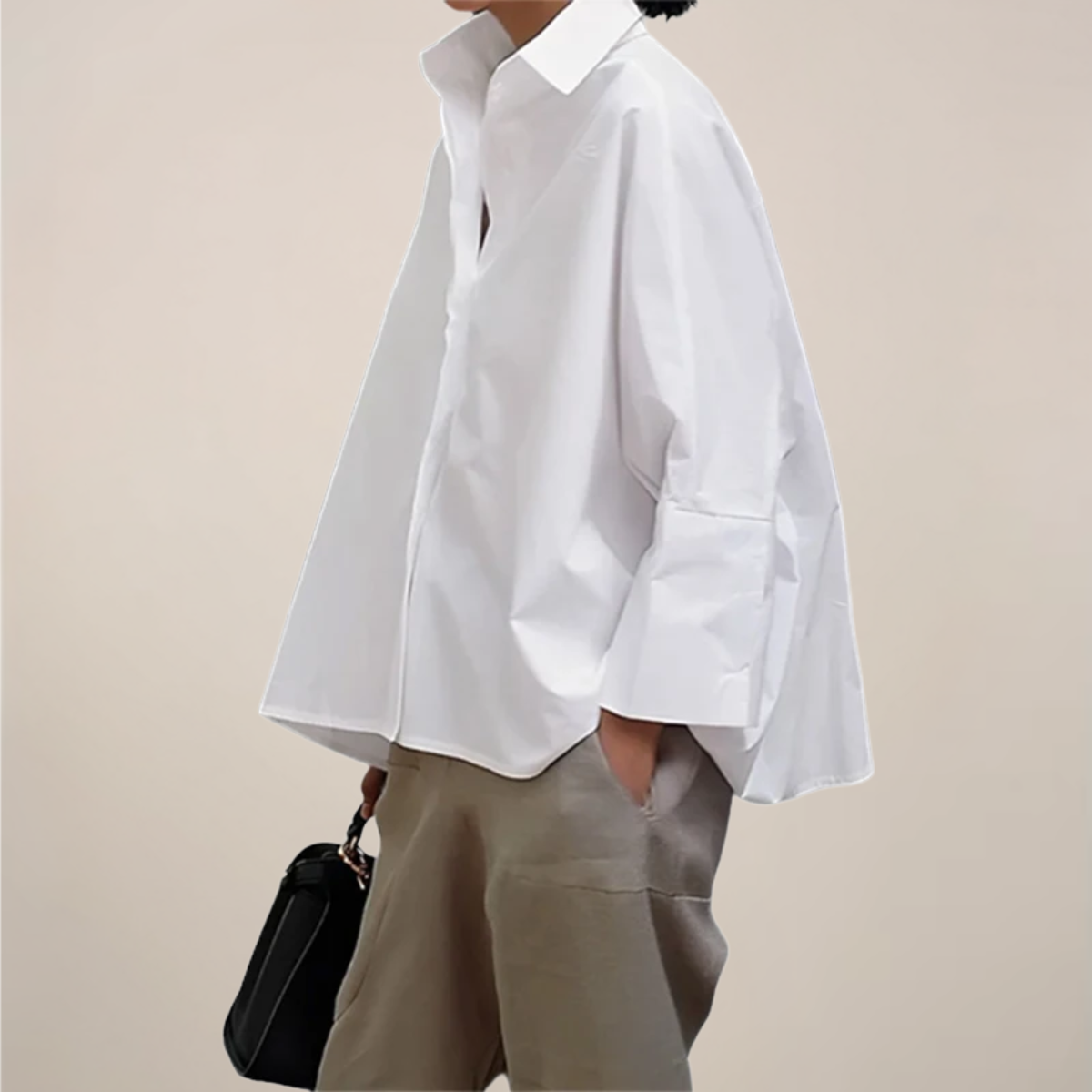 Oversized Boxy Wijd Mouw Open Kraag Katoenen Shirt