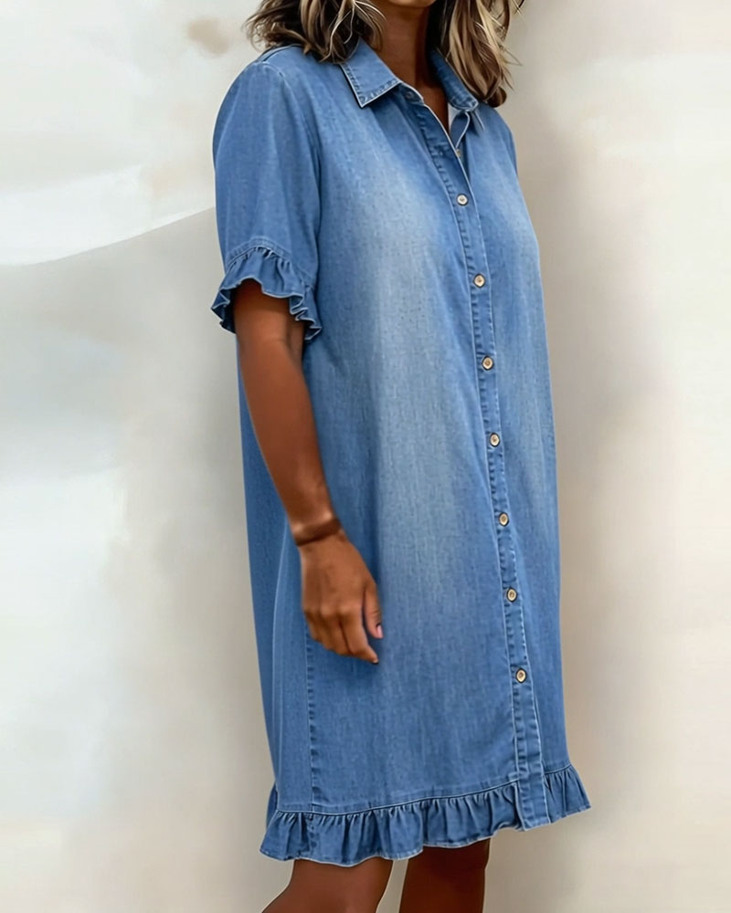 Lieke™ | Denim Jurk met Volantmouwen – Relaxte Chic & Ademend Comfort