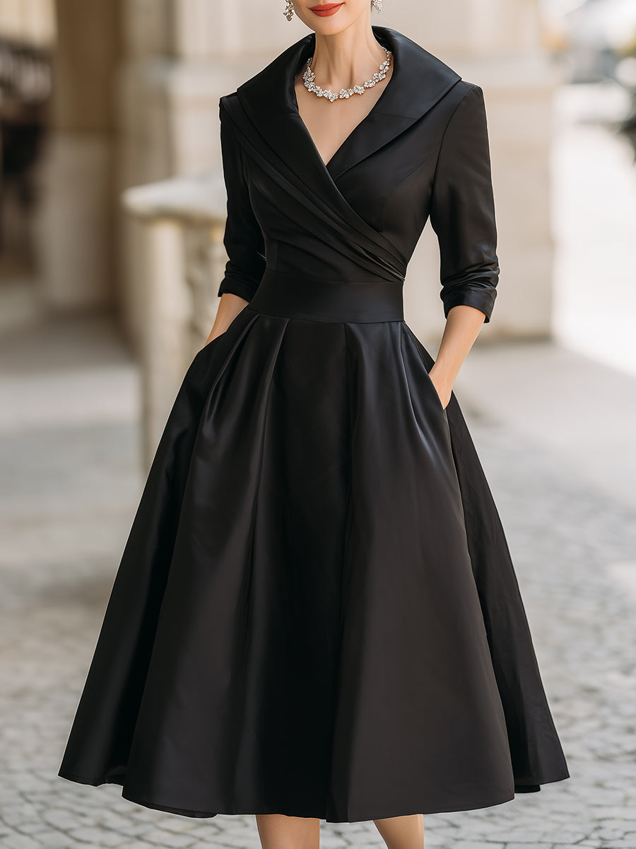 Clara™ | Elegante Midi-Jurk met Schalkraag – Tijdloze Klasse & Zelfverzekerde Vrouwelijkheid