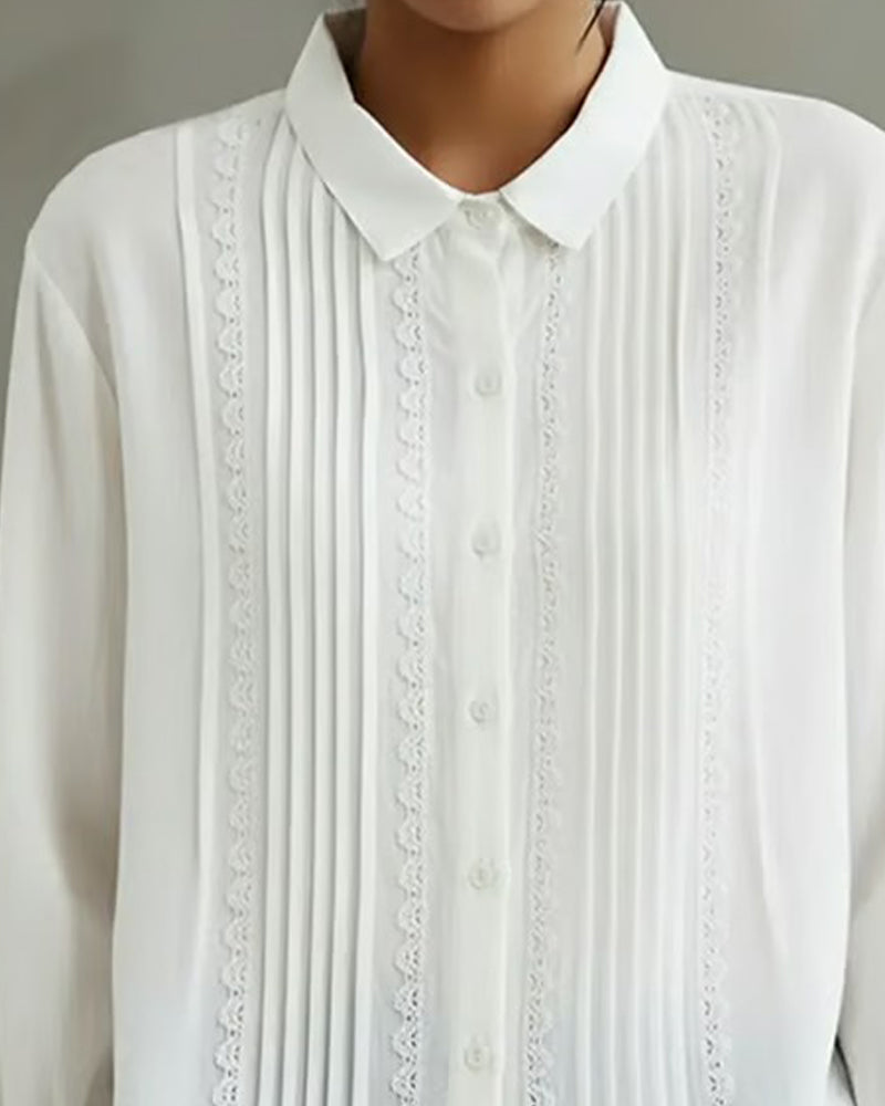 Shirt Met Dollkraag Effen Kleur Lange Mouwen