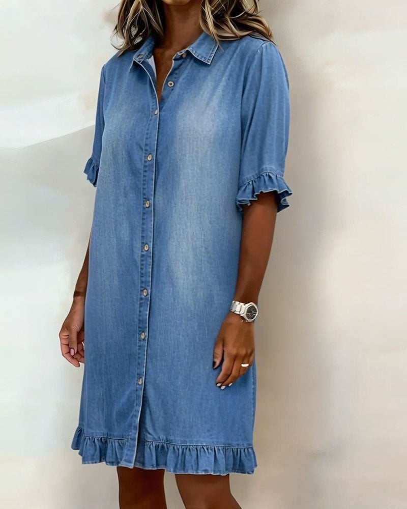Lieke™ | Denim Jurk met Volantmouwen – Relaxte Chic & Ademend Comfort