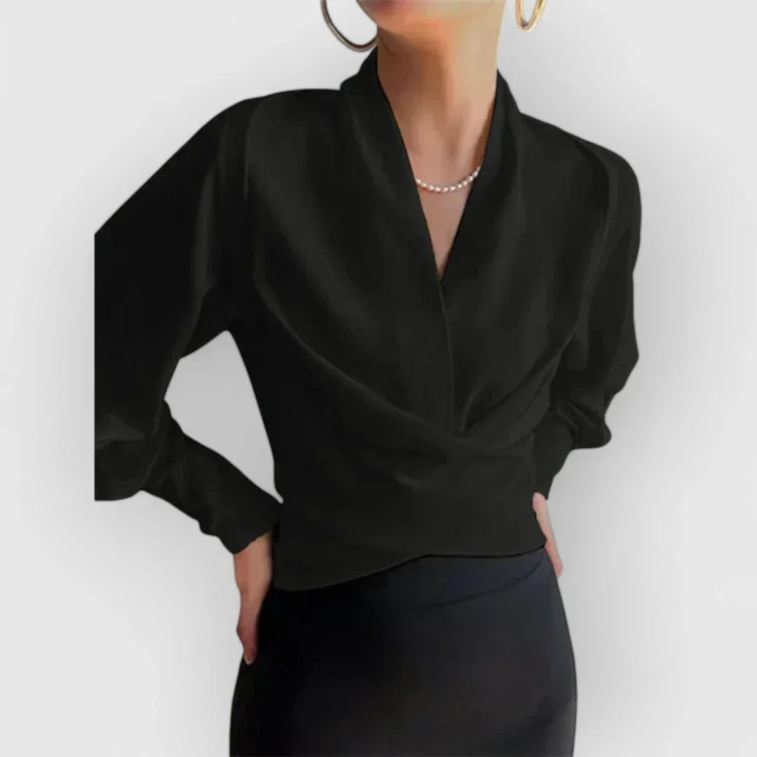 Gelaagde Wrap Front Lange Mouwen Aansluitende Blouse