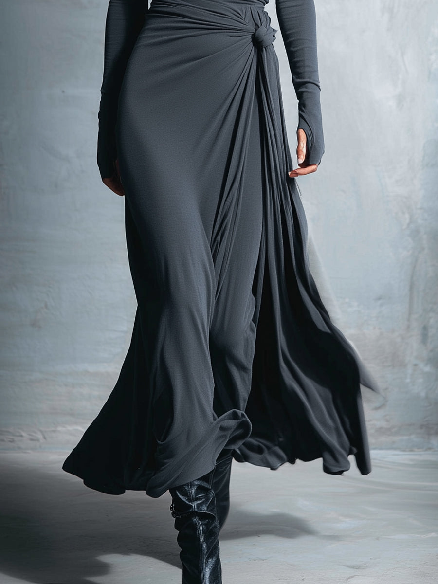 Marijn™ | Minimalistische Maxi Jurk met Knoopdetail – Vloeiende Elegantie & Moderne Rust