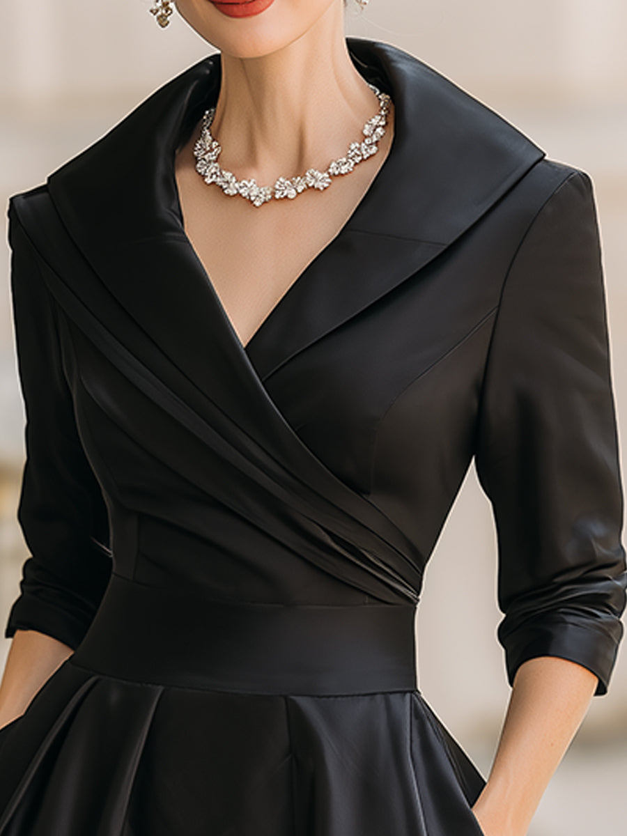 Clara™ | Elegante Midi-Jurk met Schalkraag – Tijdloze Klasse & Zelfverzekerde Vrouwelijkheid