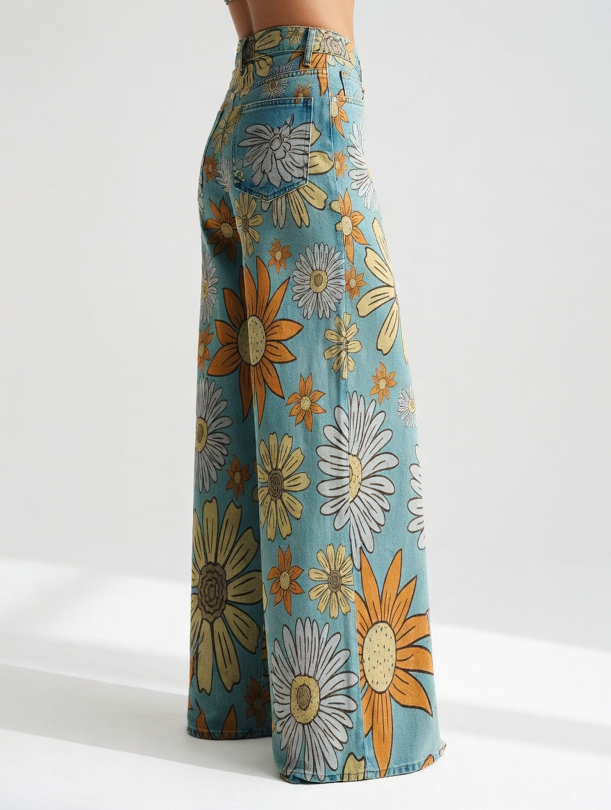 Florivane™ — Elegante retro bloemenbroek met wijde pijpen