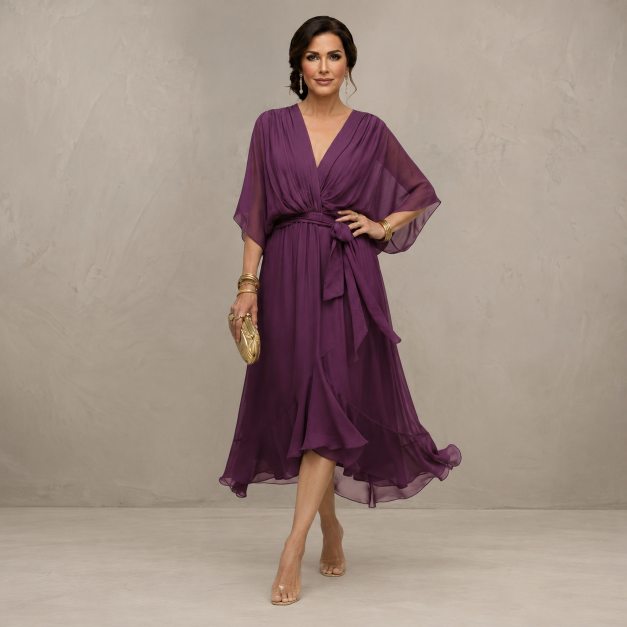 Geeske™ | Tailleaccentuerende Chiffon Midi Jurk