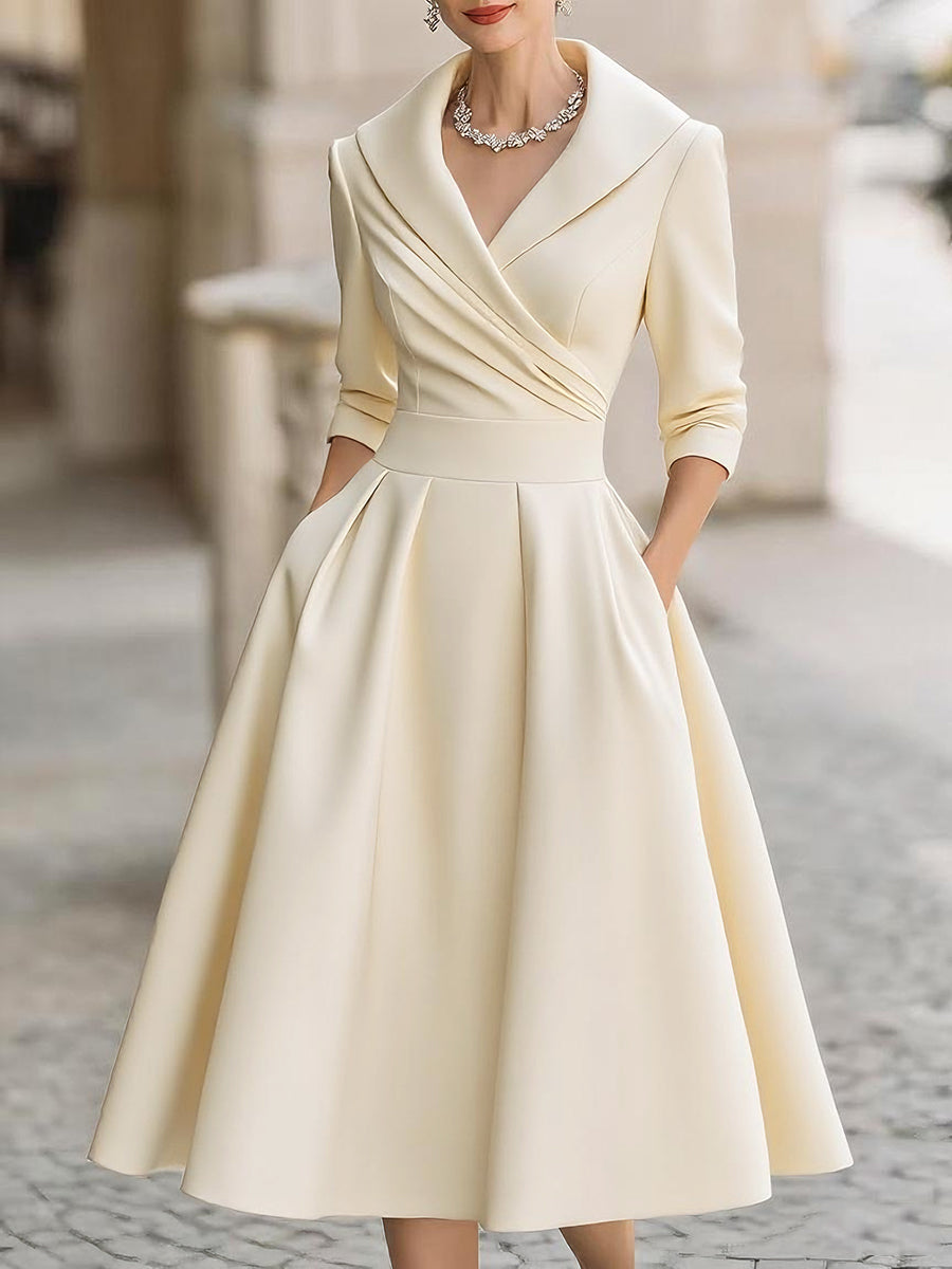 Clara™ | Elegante Midi-Jurk met Schalkraag – Tijdloze Klasse & Zelfverzekerde Vrouwelijkheid