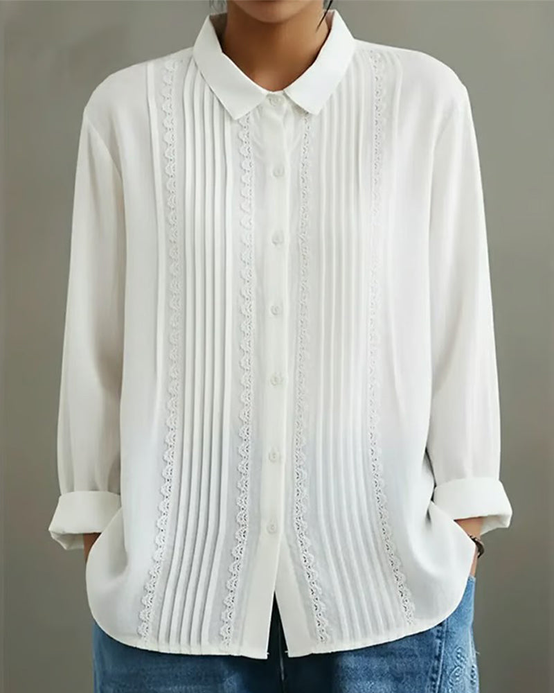 Shirt Met Dollkraag Effen Kleur Lange Mouwen