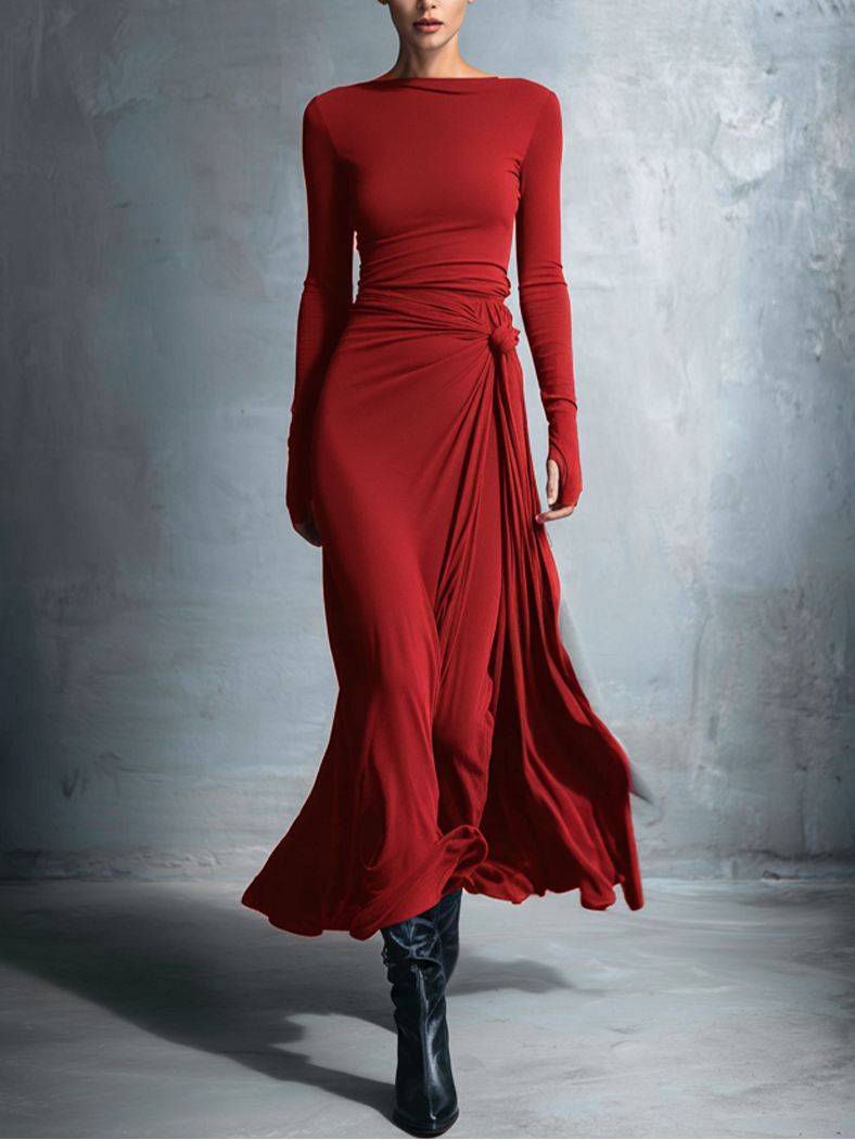 Marijn™ | Minimalistische Maxi Jurk met Knoopdetail – Vloeiende Elegantie & Moderne Rust