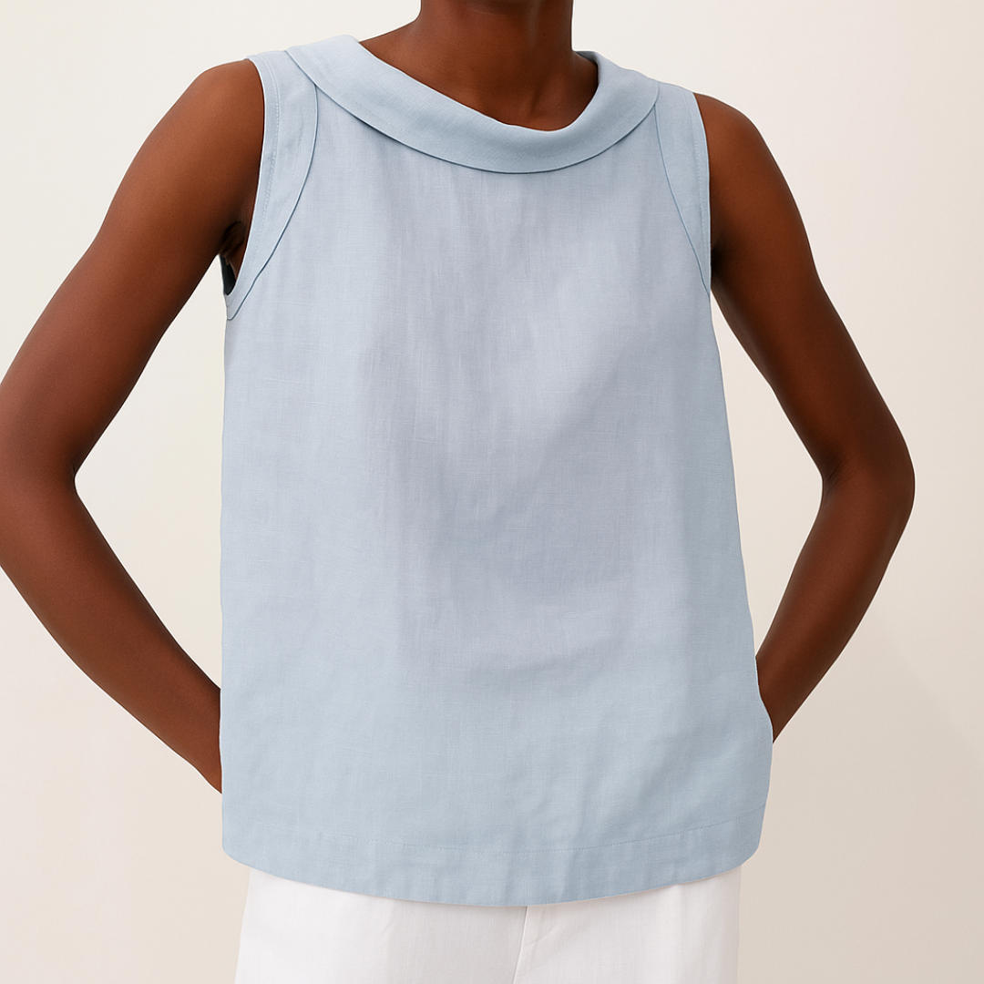 Roll Neck Mouwloze Linnen Blouse - Smart Casual Zomer Top