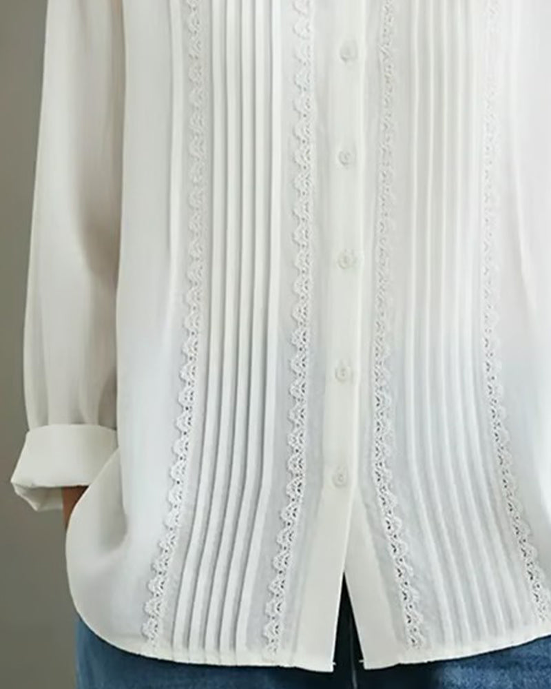 Shirt Met Dollkraag Effen Kleur Lange Mouwen