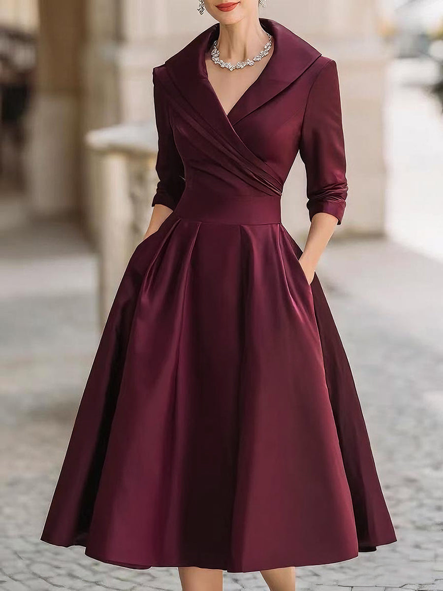 Clara™ | Elegante Midi-Jurk met Schalkraag – Tijdloze Klasse & Zelfverzekerde Vrouwelijkheid