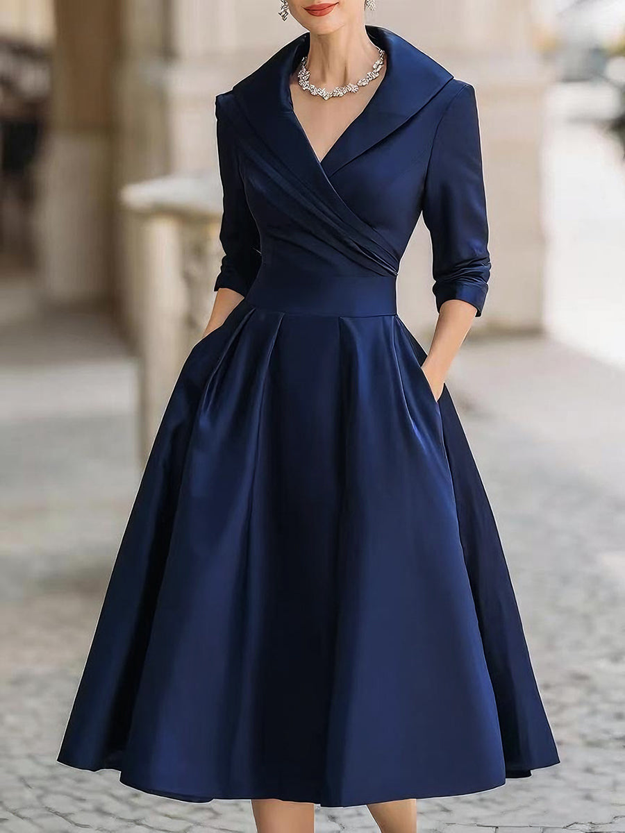 Clara™ | Elegante Midi-Jurk met Schalkraag – Tijdloze Klasse & Zelfverzekerde Vrouwelijkheid