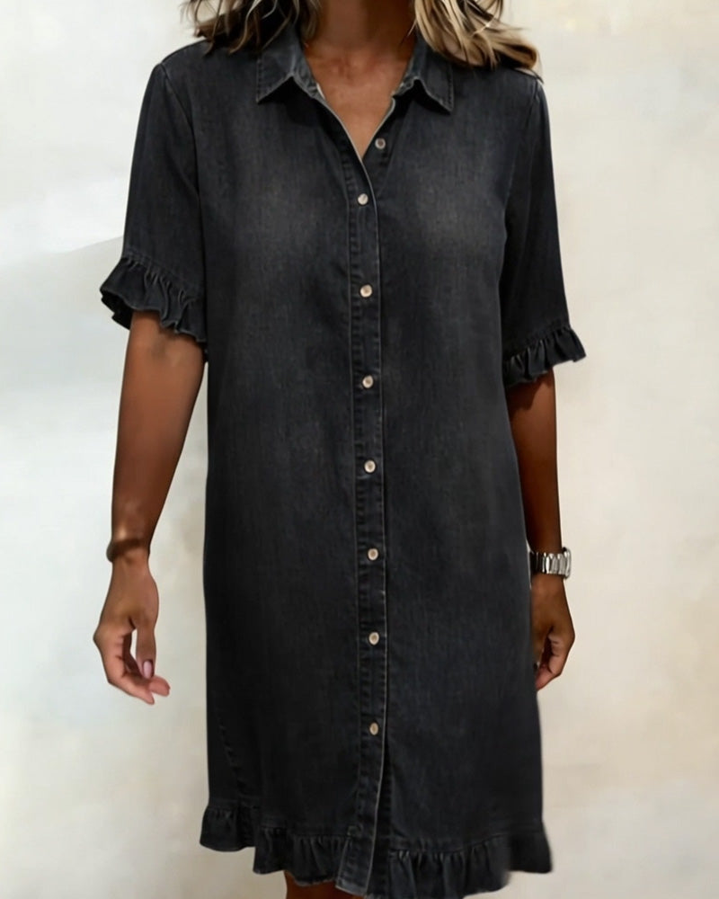 Lieke™ | Denim Jurk met Volantmouwen – Relaxte Chic & Ademend Comfort