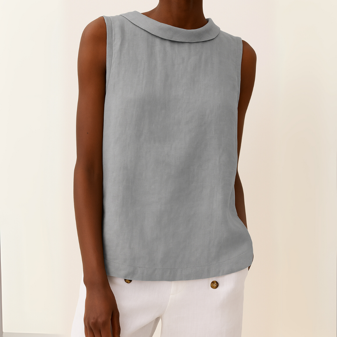 Roll Neck Mouwloze Linnen Blouse - Smart Casual Zomer Top