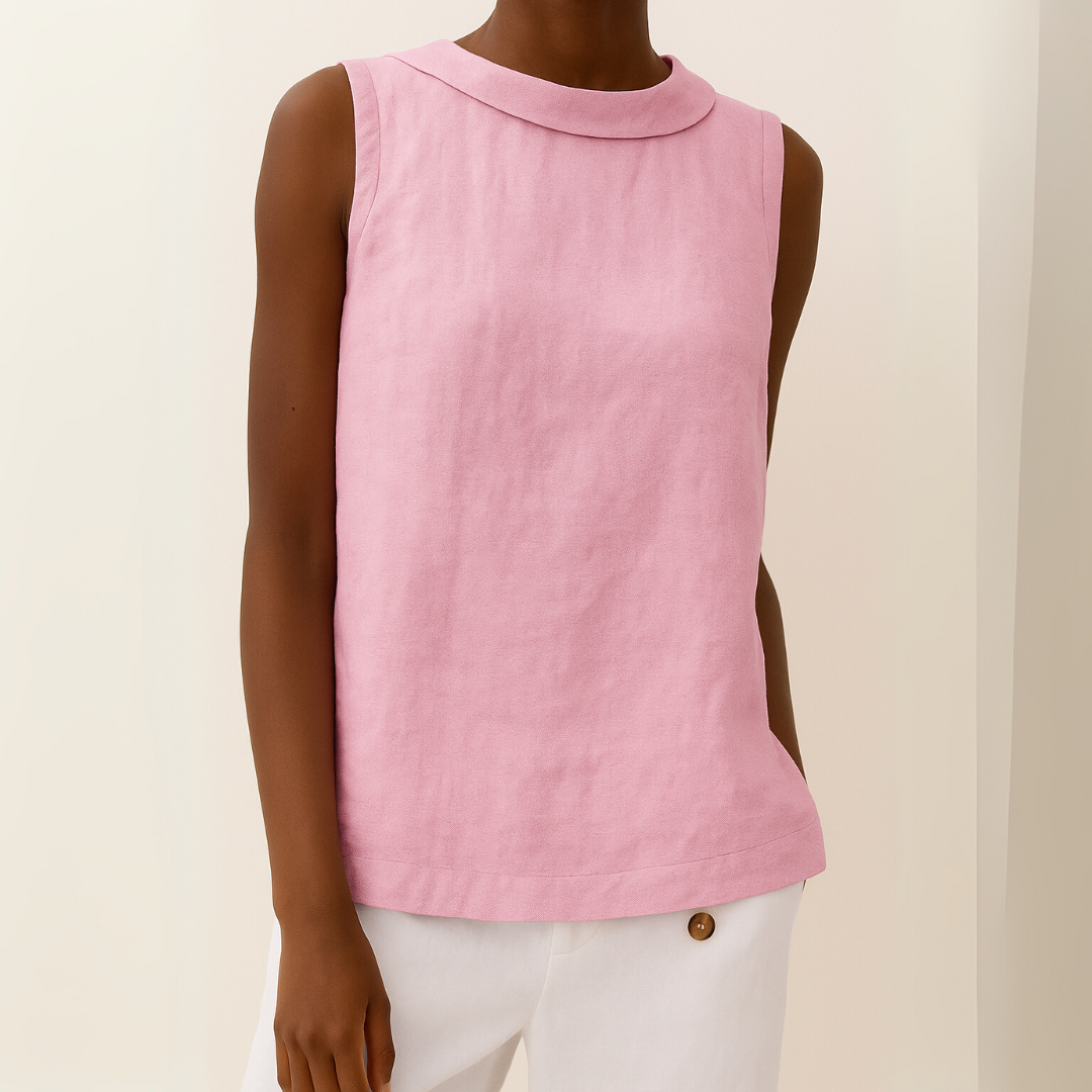 Roll Neck Mouwloze Linnen Blouse - Smart Casual Zomer Top