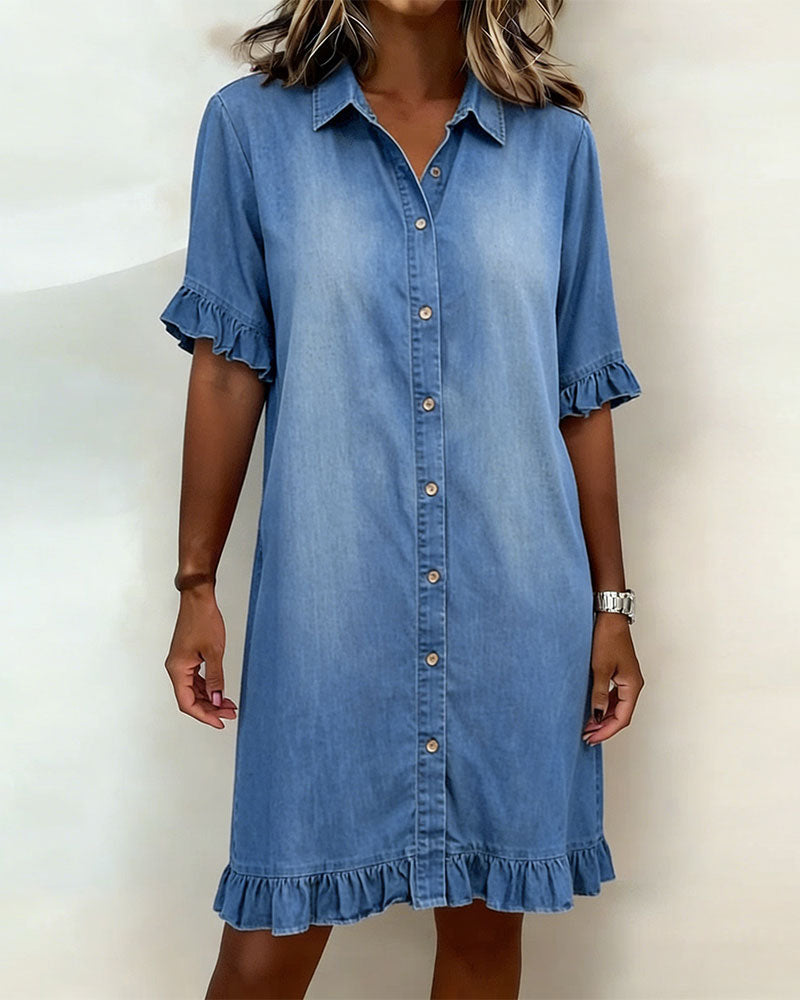 Lieke™ | Denim Jurk met Volantmouwen – Relaxte Chic & Ademend Comfort