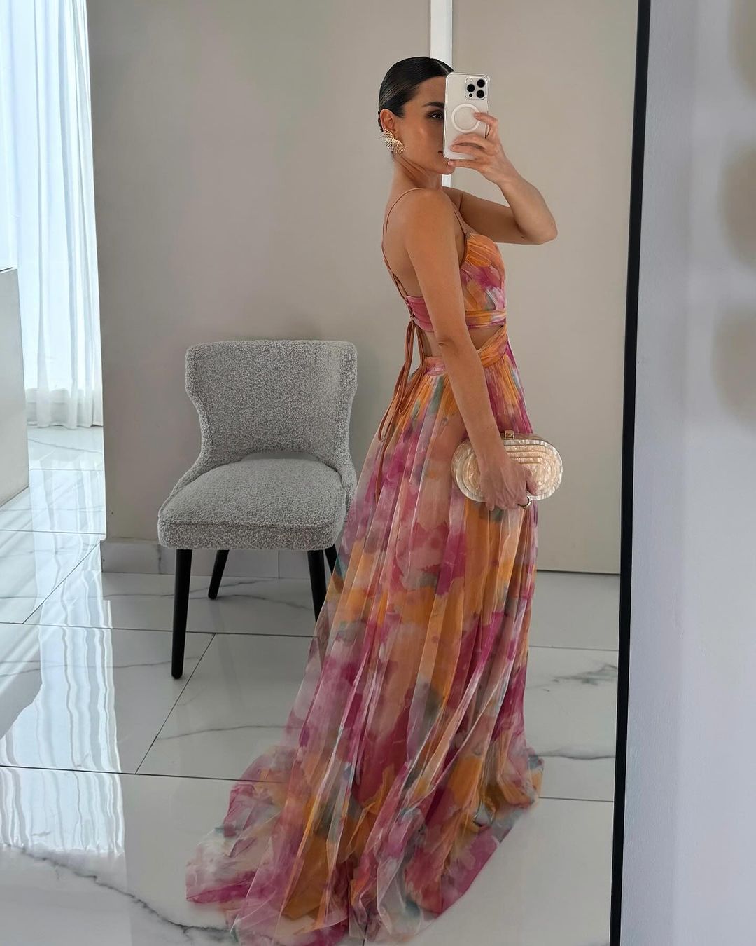 Giselle™ | Luxe maxi-jurk van bloemenchiffon – Sierlijke bewegingen en tijdloze stijl
