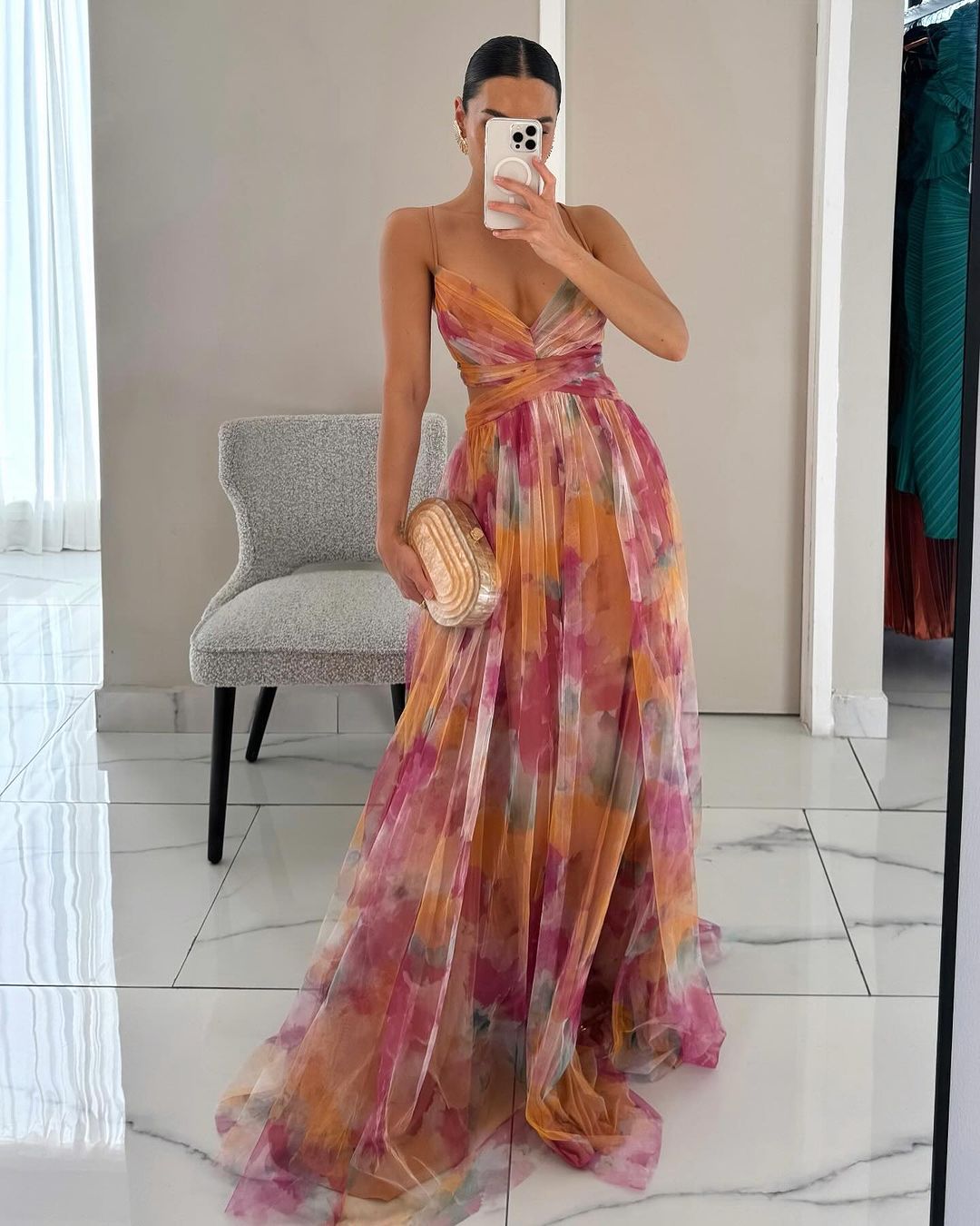 Giselle™ | Luxe maxi-jurk van bloemenchiffon – Sierlijke bewegingen en tijdloze stijl