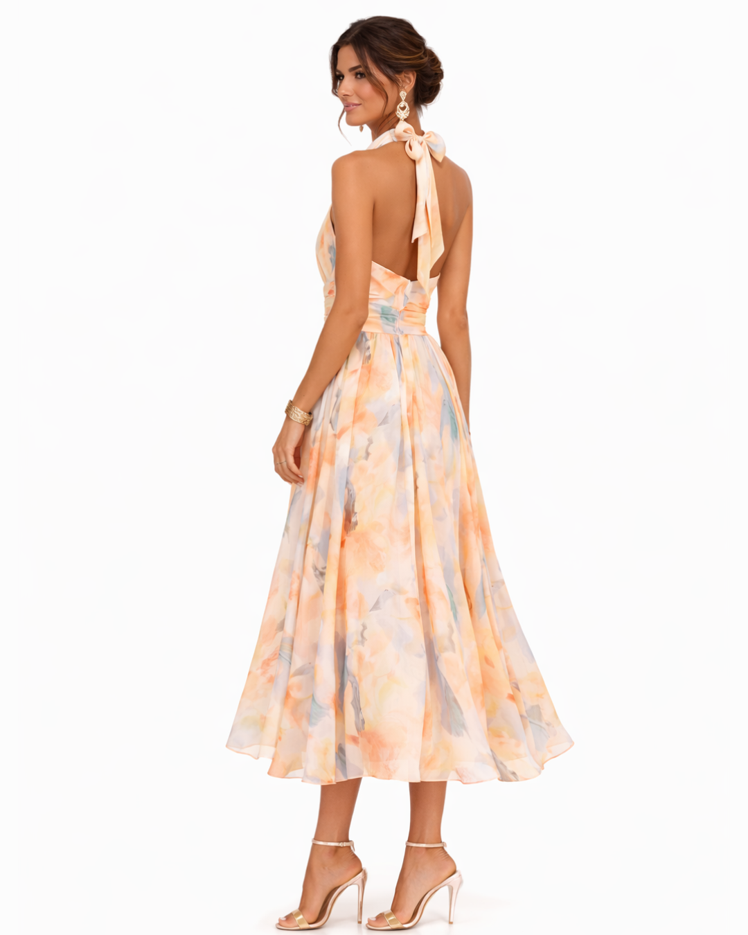 Nore™ | Aquarel Halterjurk – Artistieke Elegantie & Flatterende Pasvorm